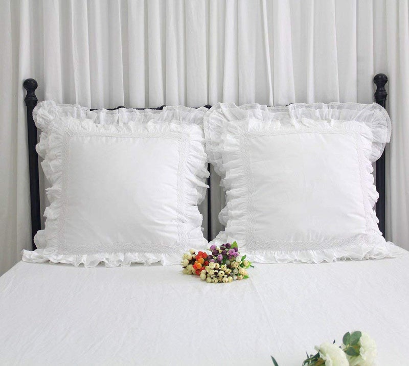 QSH Queen's House Luxury Lace White Euro Shams Pillow Covers 26x26 Set of 2-M - Image 5